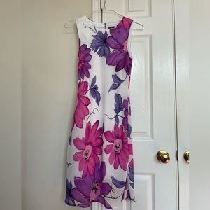 Purple florals white sleeveless dress